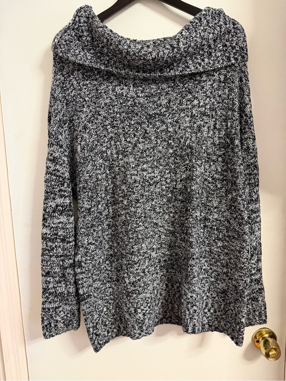 Lane Bryant Cozy Marled Cowl Neck Sweater - Black & White